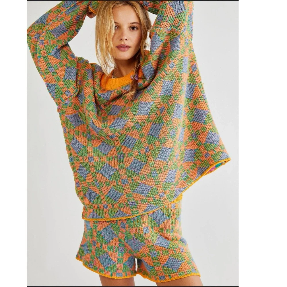 Free People Beach Malibu Pattern Knit Colorful Geometric Women Shorts Small - Picture 3 of 13